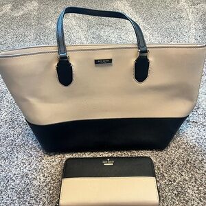 Kate Spade Black and Cream Tote with Wallet